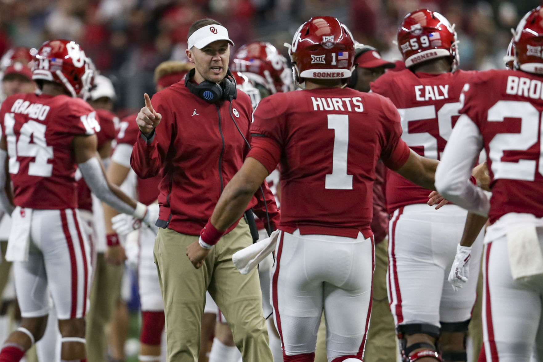 Jalen Hurts and Lincoln Riley